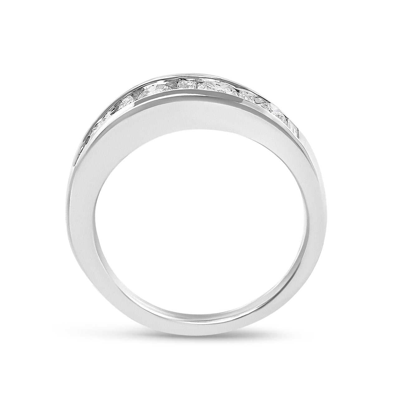 14K White Gold Alternating 1.0 Cttw Round and Baguette Diamond Channel Band Ring - KIAHMILLA