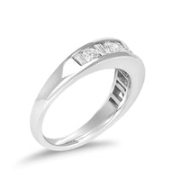 14K White Gold Alternating 1.0 Cttw Round and Baguette Diamond Channel Band Ring - KIAHMILLA
