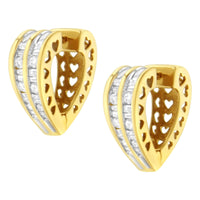 14K Yellow and White Gold 1.0 Cttw Channel Set Round and Baguette Diamond Multi Row Huggy Hoop Earrings (I-J Color, I2-I3 Clarity) - KIAHMILLA