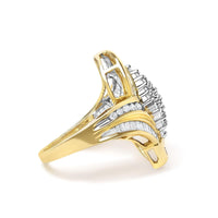 14K Yellow Gold 1-1/3 Cttw Round and Baguette Diamond Bypass Cocktail Ring - KIAHMILLA