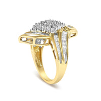 14K Yellow Gold 1-1/3 Cttw Round and Baguette Diamond Bypass Cocktail Ring - KIAHMILLA