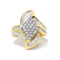 14K Yellow Gold 1-1/3 Cttw Round and Baguette Diamond Bypass Cocktail Ring - KIAHMILLA