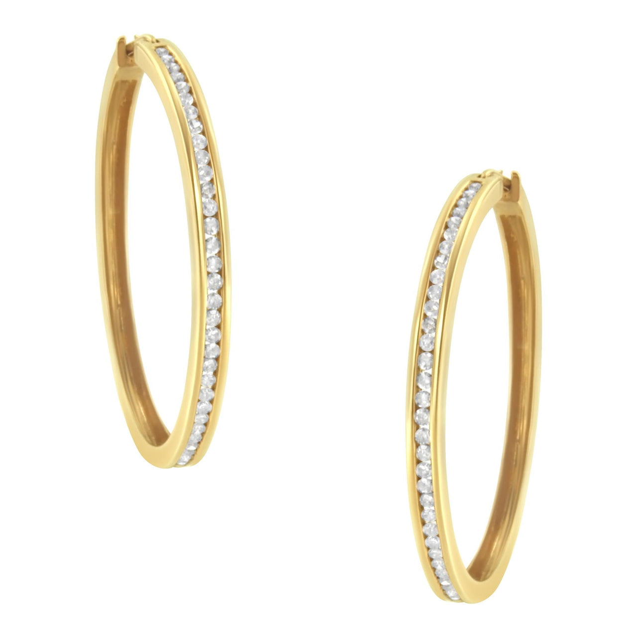 14K Yellow Gold 1.0 Cttw Round Brilliant Cut Diamond Channel Set Circle Hoop Earrings (I-J Color, I1-I2 Clarity) - KIAHMILLA