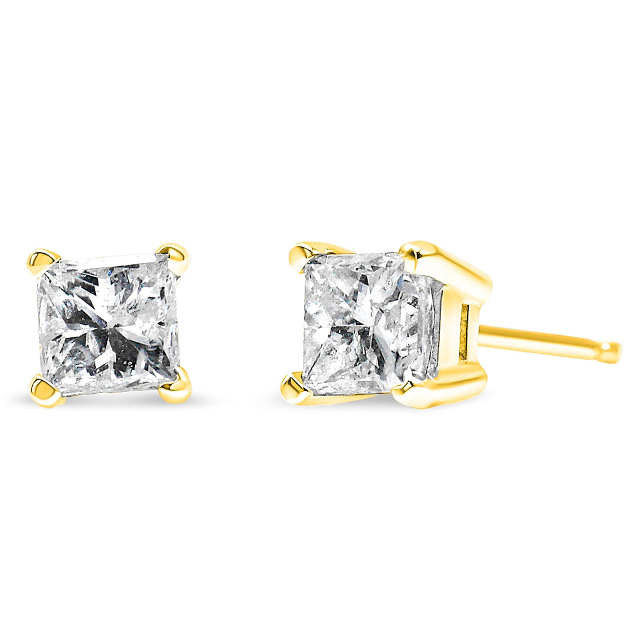 14K Yellow Gold 1/3 Cttw Princess-Cut Square Near Colorless Diamond Classic 4-Prong Solitaire Stud Earrings (J-K Color, I1-I2 Clarity) - KIAHMILLA