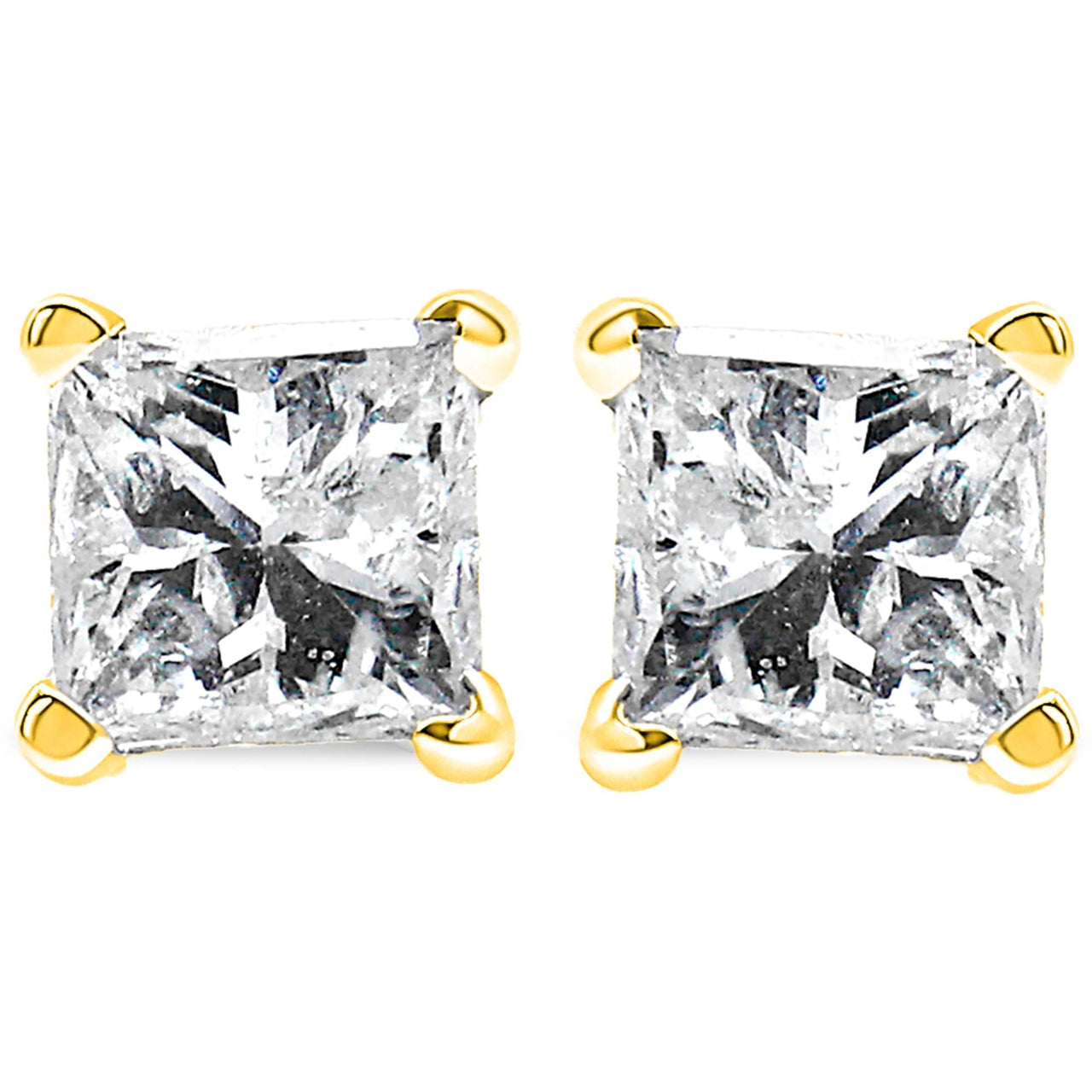 14K Yellow Gold 1/5 Cttw Princess-Cut Square Near Colorless Diamond Classic 4-Prong Solitaire Stud Earrings (I-J Color, I2-I3 Clarity) - KIAHMILLA