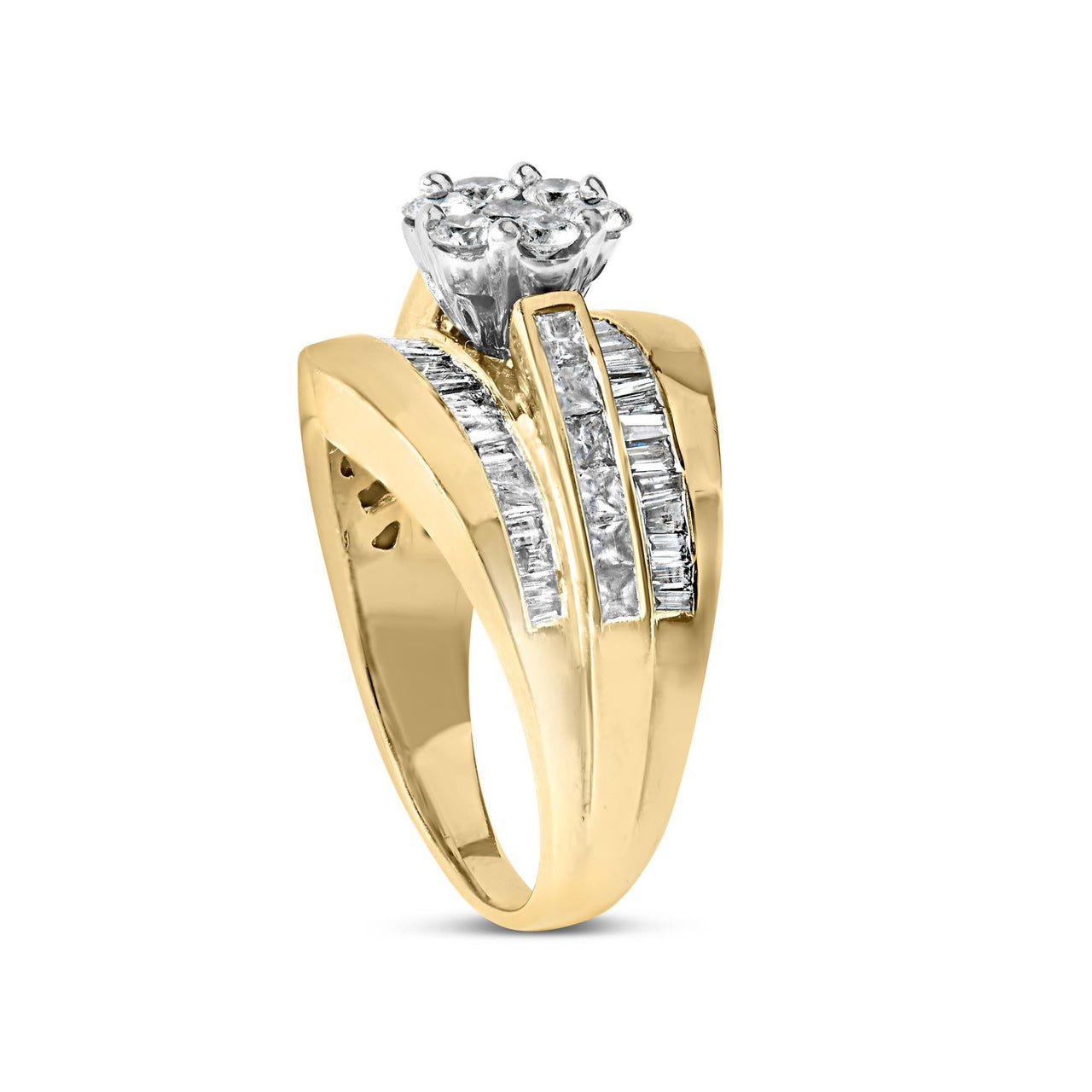14K Yellow Gold 2-1/3 Cttw Diamond Cluster Channel Set Chevron Shaped Band Engagement Ring & Wedding Band Set (H-I Color, SI1-SI2 Clarity) - KIAHMILLA
