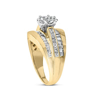 14K Yellow Gold 2-1/3 Cttw Diamond Cluster Channel Set Chevron Shaped Band Engagement Ring & Wedding Band Set (H-I Color, SI1-SI2 Clarity) - KIAHMILLA