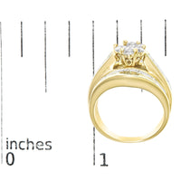 14K Yellow Gold 2-1/3 Cttw Diamond Cluster Channel Set Chevron Shaped Band Engagement Ring & Wedding Band Set (H-I Color, SI1-SI2 Clarity) - KIAHMILLA