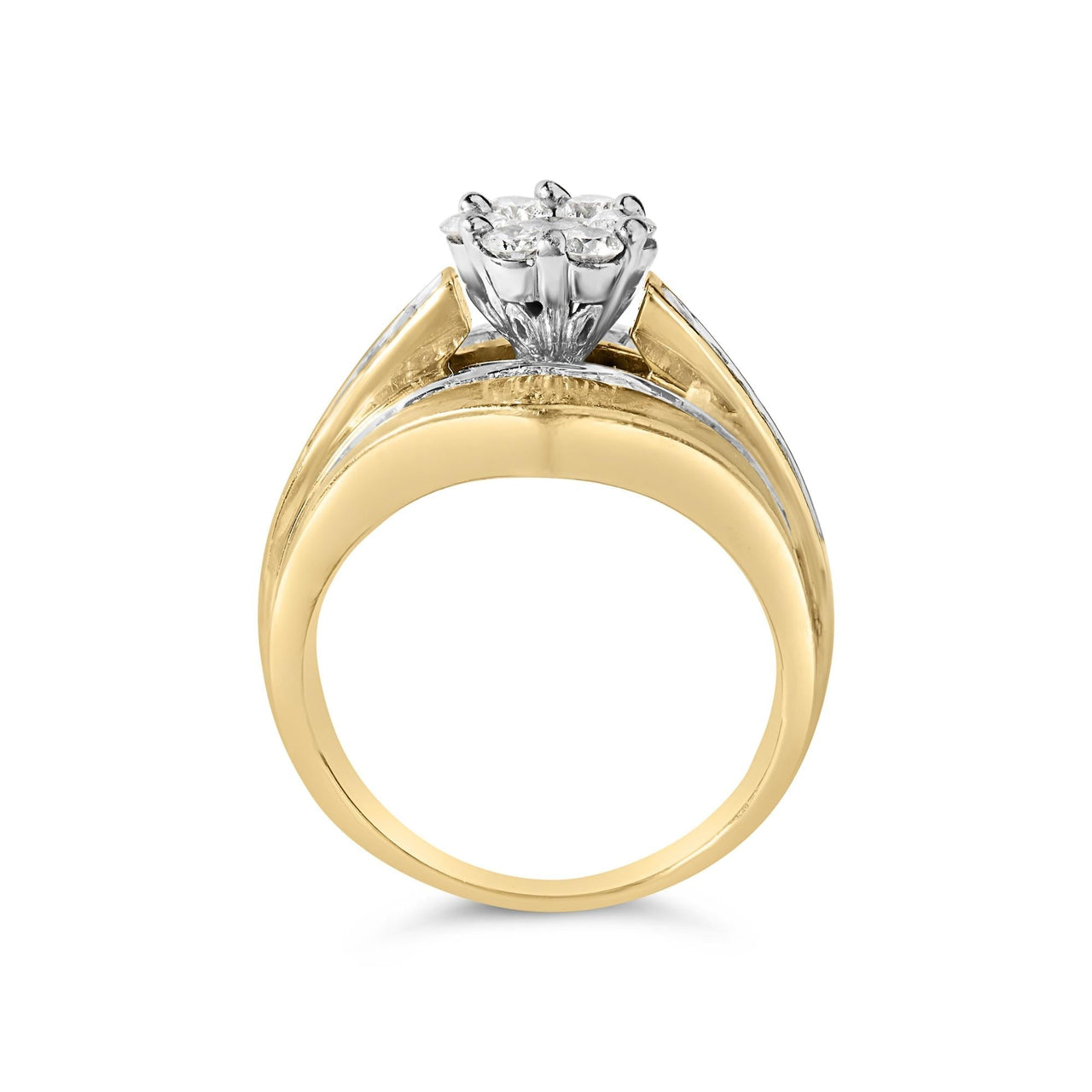 14K Yellow Gold 2-1/3 Cttw Diamond Cluster Channel Set Chevron Shaped Band Engagement Ring & Wedding Band Set (H-I Color, SI1-SI2 Clarity) - KIAHMILLA