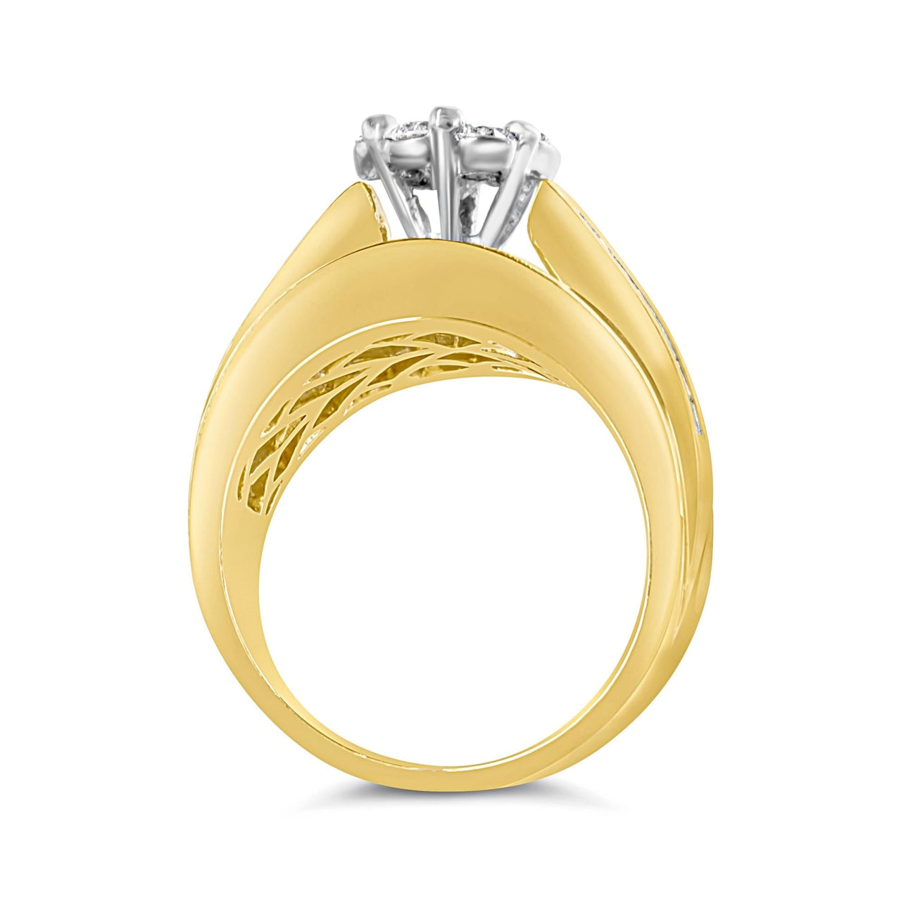 14K Yellow Gold 2-1/3 Cttw Diamond Cluster Channel Set Chevron Shaped Band Engagement Ring & Wedding Band Set (H-I Color, SI1-SI2 Clarity) - KIAHMILLA