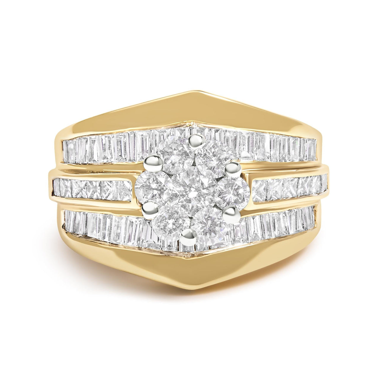 14K Yellow Gold 2-1/3 Cttw Diamond Cluster Channel Set Chevron Shaped Band Engagement Ring & Wedding Band Set (H-I Color, SI1-SI2 Clarity) - KIAHMILLA