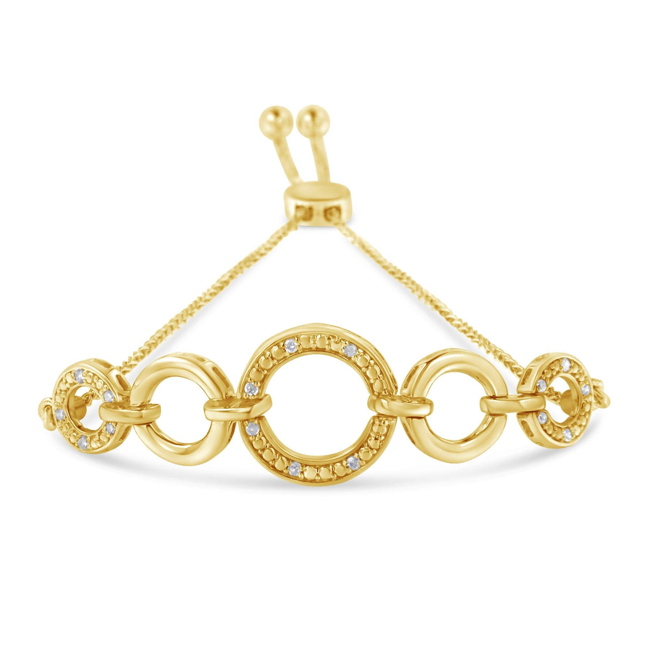 14K Yellow Gold Plated .925 Sterling Silver 1/10 Cttw Diamond Infinity Loop Adjustable Bolo Tennis Bracelet - KIAHMILLA