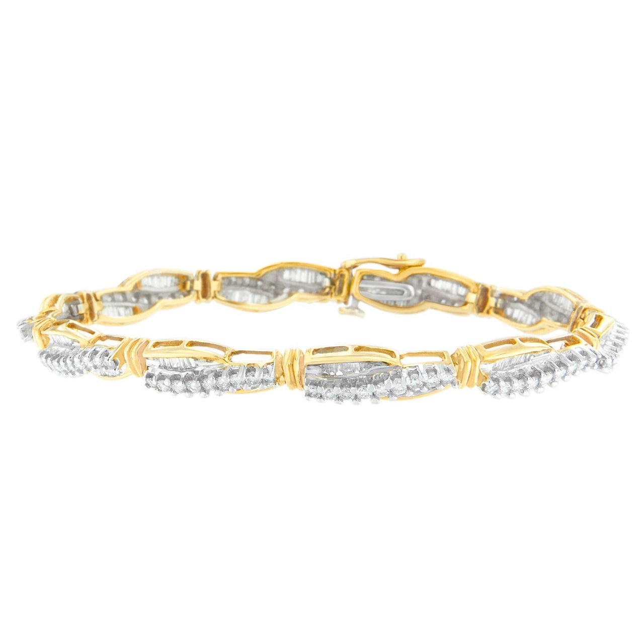 14K Yellow Gold Round and Baguette Cut Winding Love Diamond Bracelet (3.00 cttw, H-I Color, SI1-SI2 Clarity) - KIAHMILLA