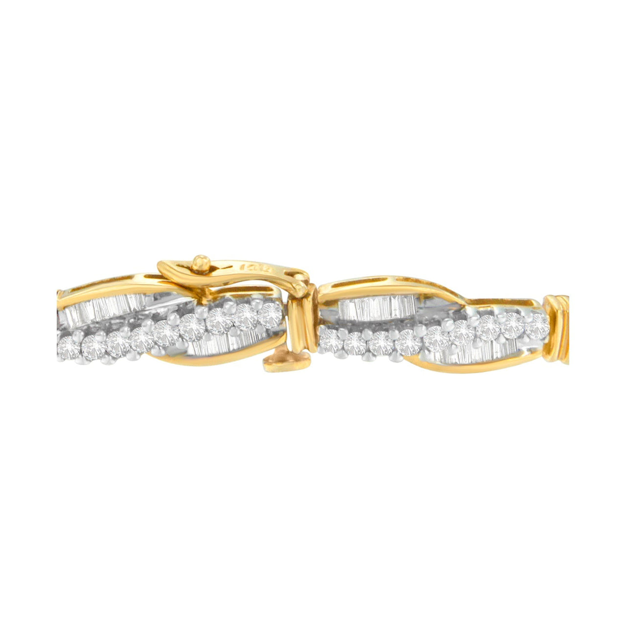 14K Yellow Gold Round and Baguette Cut Winding Love Diamond Bracelet (3.00 cttw, H-I Color, SI1-SI2 Clarity) - KIAHMILLA