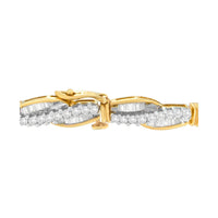 14K Yellow Gold Round and Baguette Cut Winding Love Diamond Bracelet (3.00 cttw, H-I Color, SI1-SI2 Clarity) - KIAHMILLA