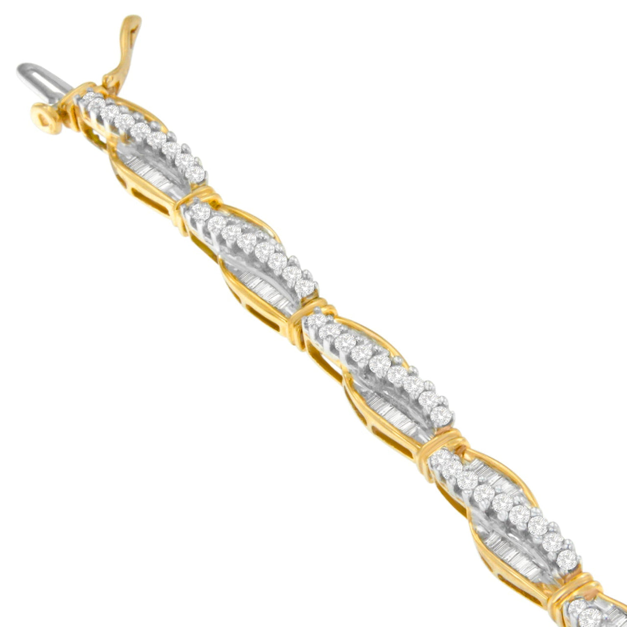 14K Yellow Gold Round and Baguette Cut Winding Love Diamond Bracelet (3.00 cttw, H-I Color, SI1-SI2 Clarity) - KIAHMILLA