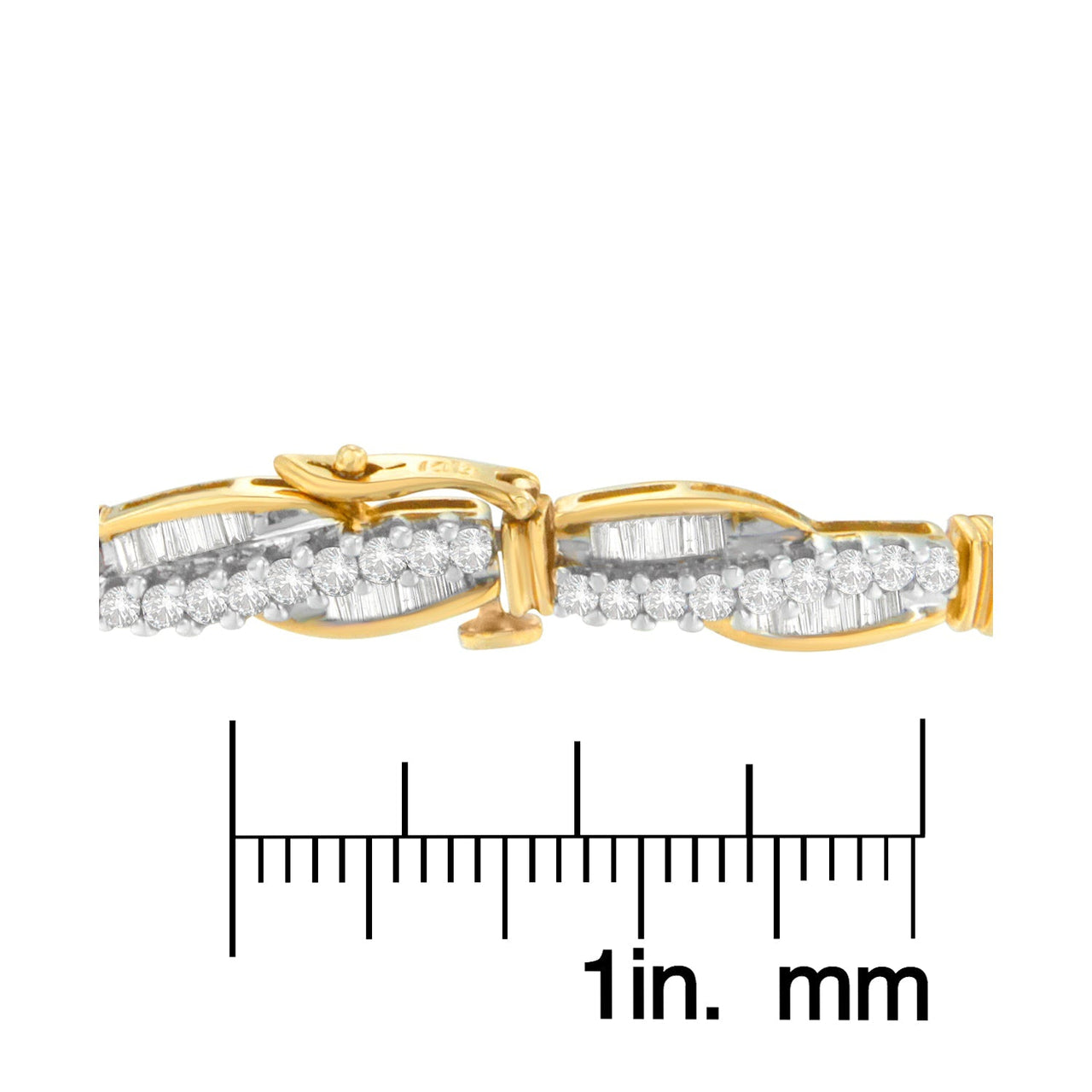 14K Yellow Gold Round and Baguette Cut Winding Love Diamond Bracelet (3.00 cttw, H-I Color, SI1-SI2 Clarity) - KIAHMILLA