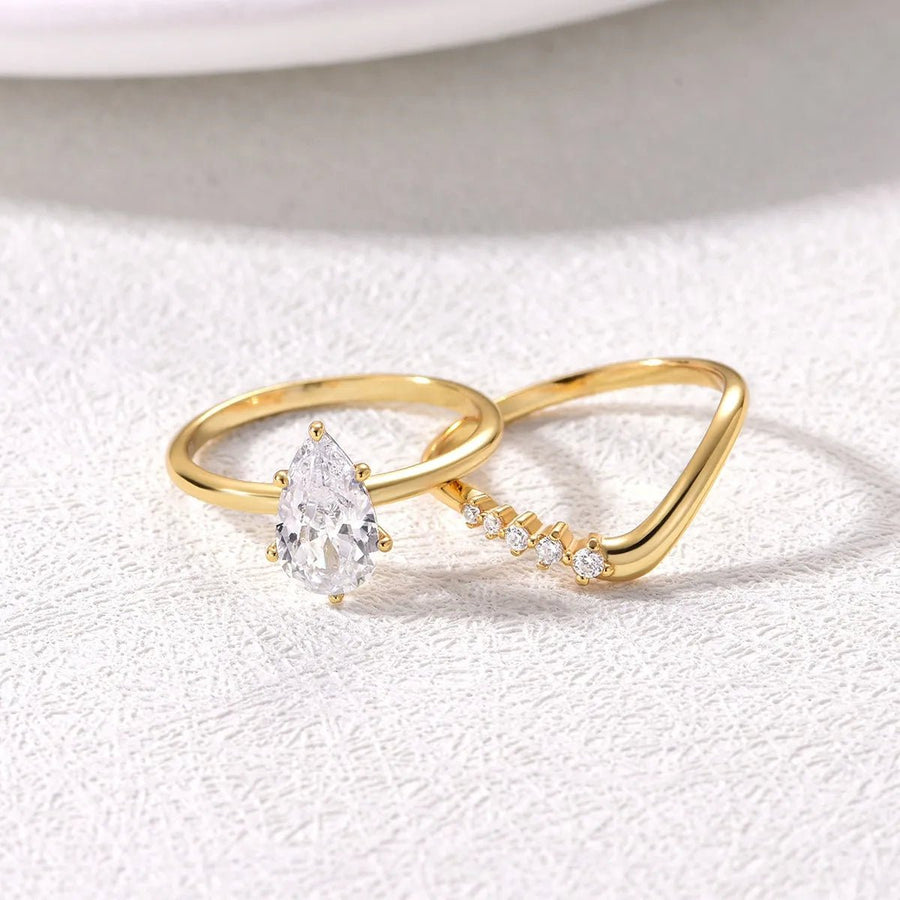 1.5 Carat Moissanite Teardrop Ring 2pcs Set - Coolpeacock