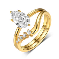 1.5 Carat Moissanite Teardrop Ring 2pcs Set - Coolpeacock