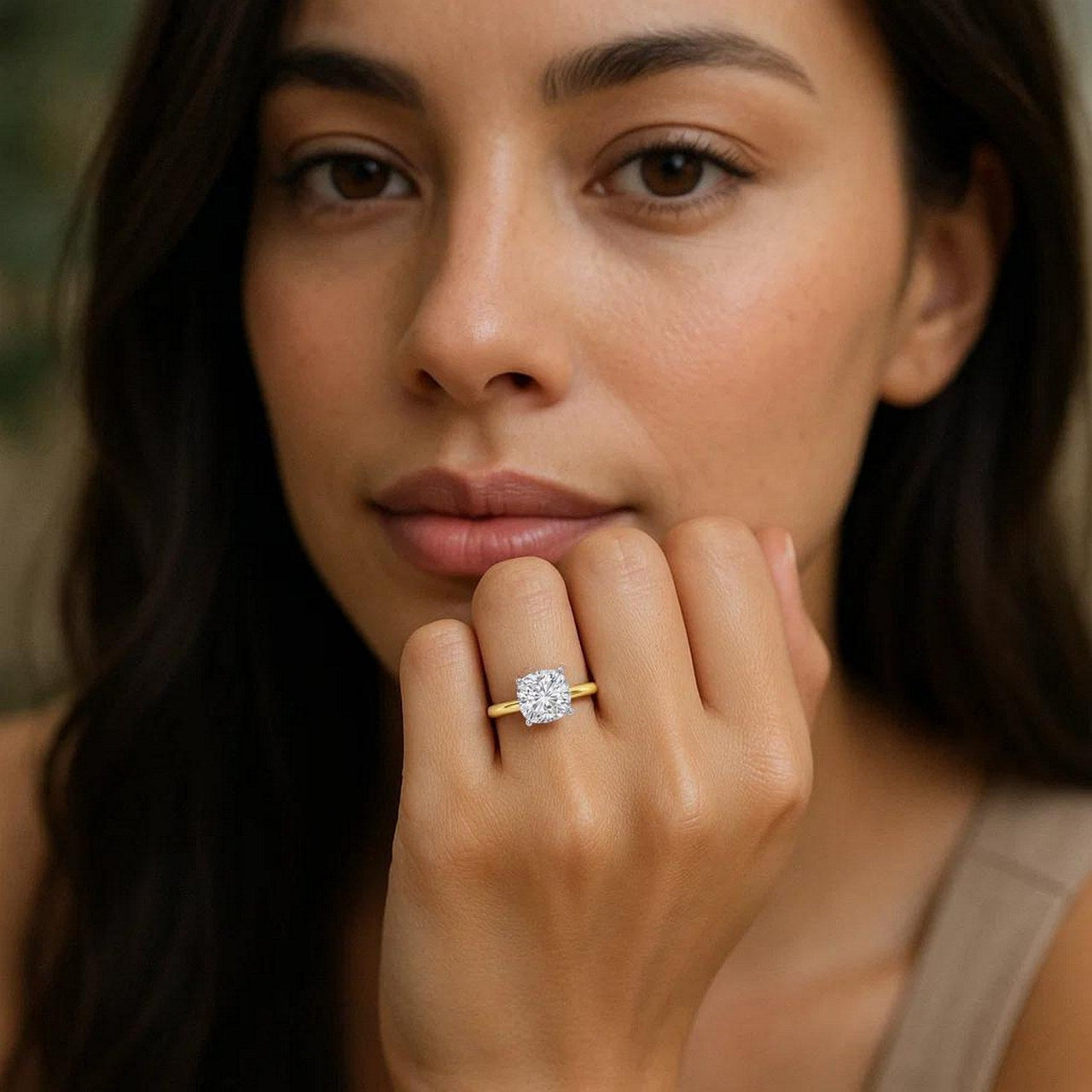 1.50Ct Cushion Lab Grown IGI G/VS1 Diamond Ring in 14K Yellow Gold - KIAHMILLA