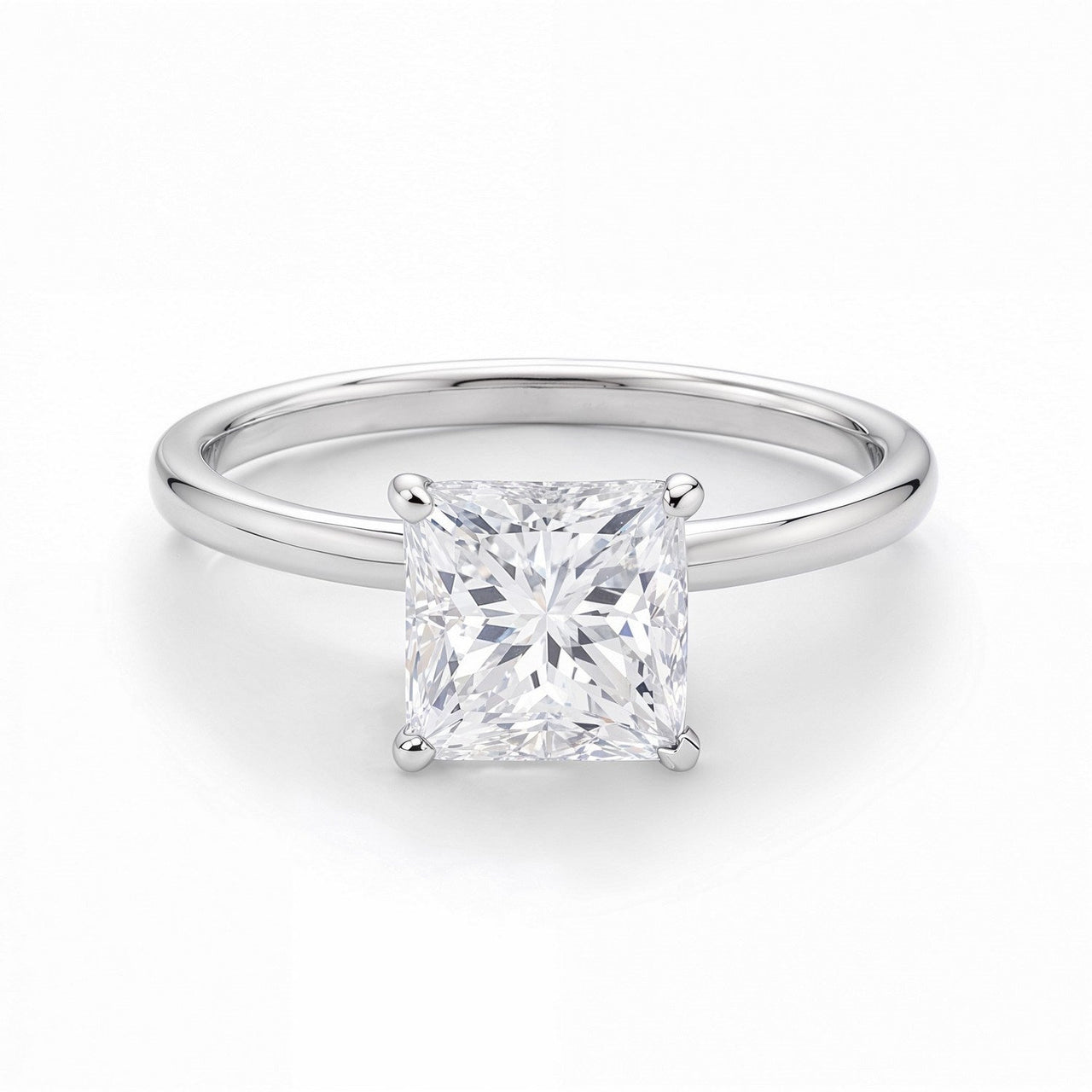 1.50Ct Princess Lab Grown IGI G/VS1 Diamond Ring in 14K White Gold - KIAHMILLA