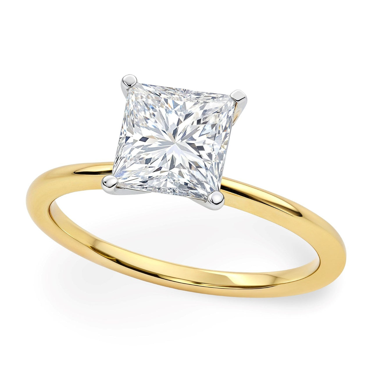 1.50Ct Princess Lab Grown IGI G/VS1 Diamond Ring in 14K Yellow Gold - KIAHMILLA
