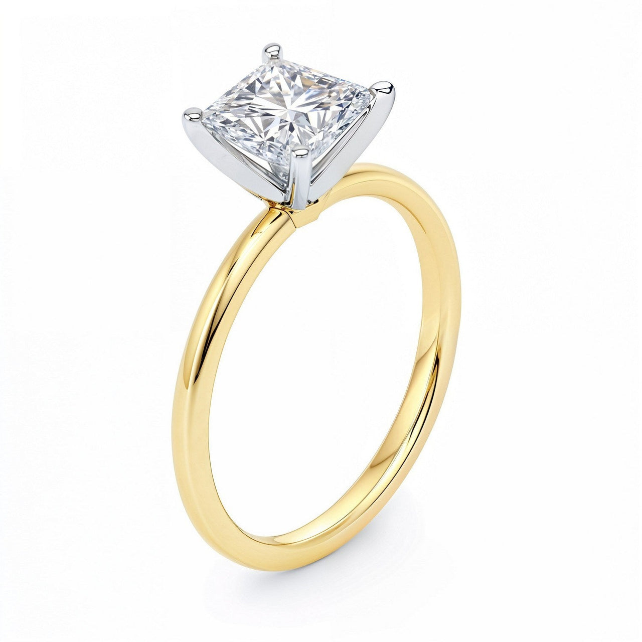 1.50Ct Princess Lab Grown IGI G/VS1 Diamond Ring in 14K Yellow Gold - KIAHMILLA