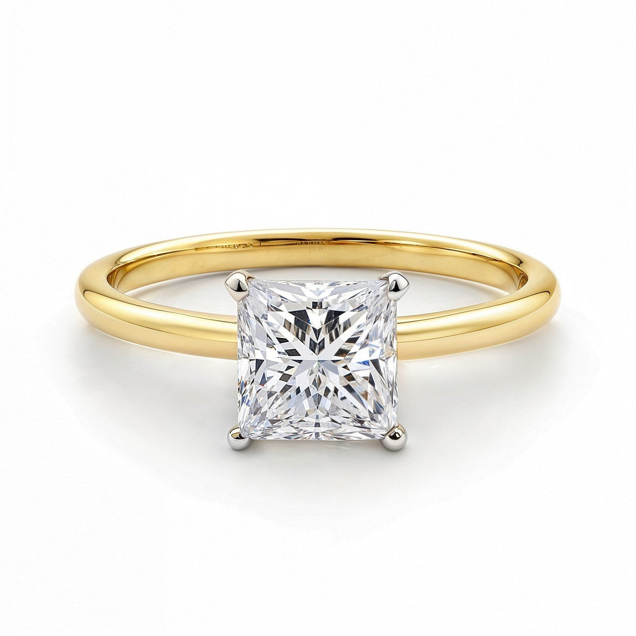 1.50Ct Princess Lab Grown IGI G/VS1 Diamond Ring in 14K Yellow Gold - KIAHMILLA