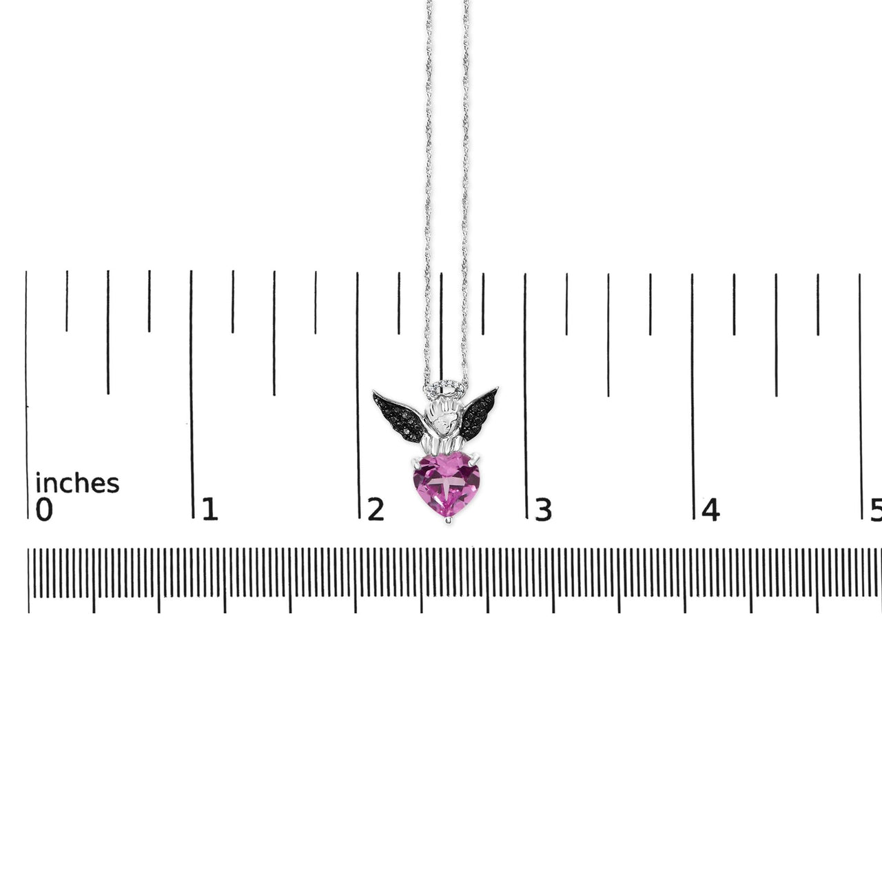 Sterling Silver Diamond Accent & Created Pink Sapphire Angel Heart Pendant Necklace