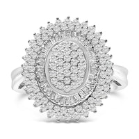 Sterling Silver 2.0 Cttw Diamond Oval Halo Cocktail Ring