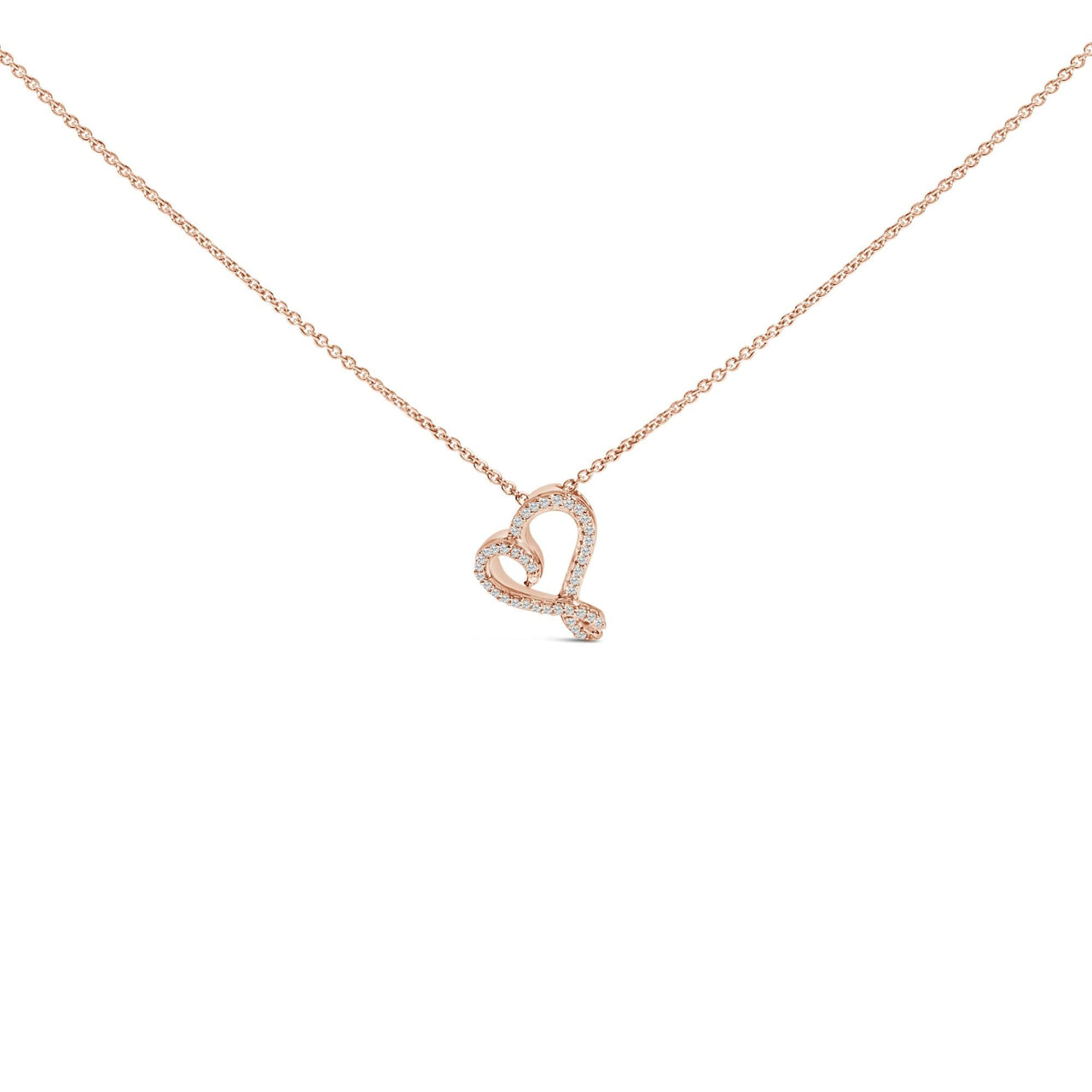 14k Rose Gold Plated Silver 1/10 Cttw Diamond Open Heart Pendant Necklace