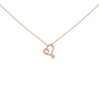 14k Rose Gold Plated Silver 1/10 Cttw Diamond Open Heart Pendant Necklace