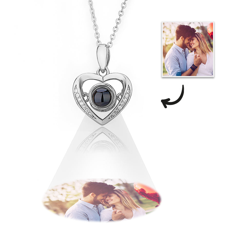 Personalized Heart Projection Necklace with Diamonds