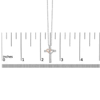 14K Rose Gold Plated Sterling Silver 1/10 Cttw Diamond Cross & Heart Pendant Necklace