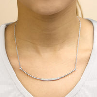 .925 Sterling Silver 1/5 Cttw Diamond Curved Bar Diamond Necklace