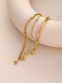 18K Gold - Plated Layered Chain Necklace and Bracelet Jewelry Set - Coolpeacock