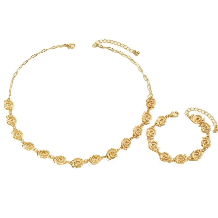 18K Gold - Plated Spiral Neclace and Bracelet Jewelry Set - Coolpeacock