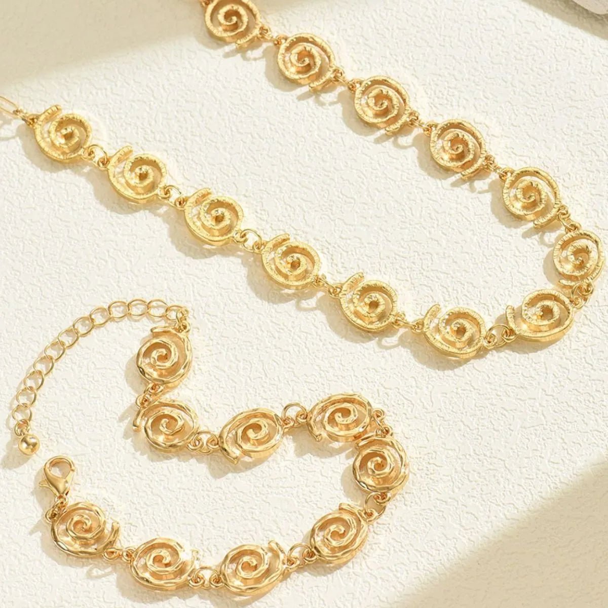 18K Gold - Plated Spiral Neclace and Bracelet Jewelry Set - Coolpeacock