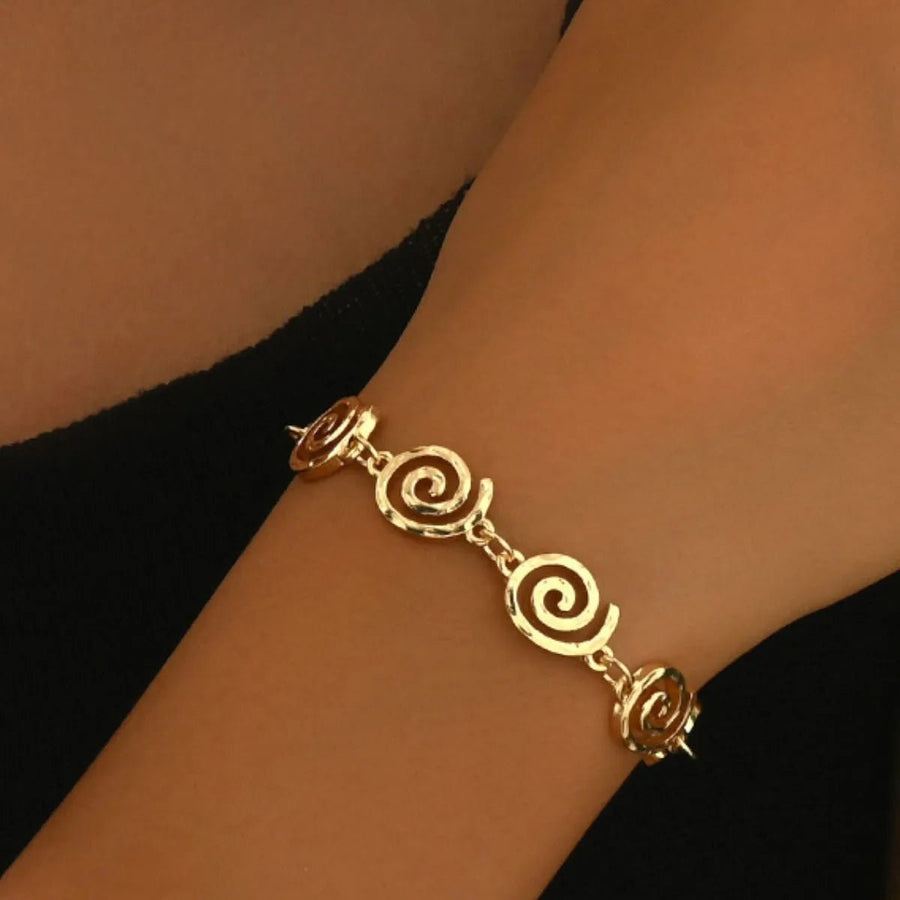 18K Gold - Plated Spiral Neclace and Bracelet Jewelry Set - Coolpeacock