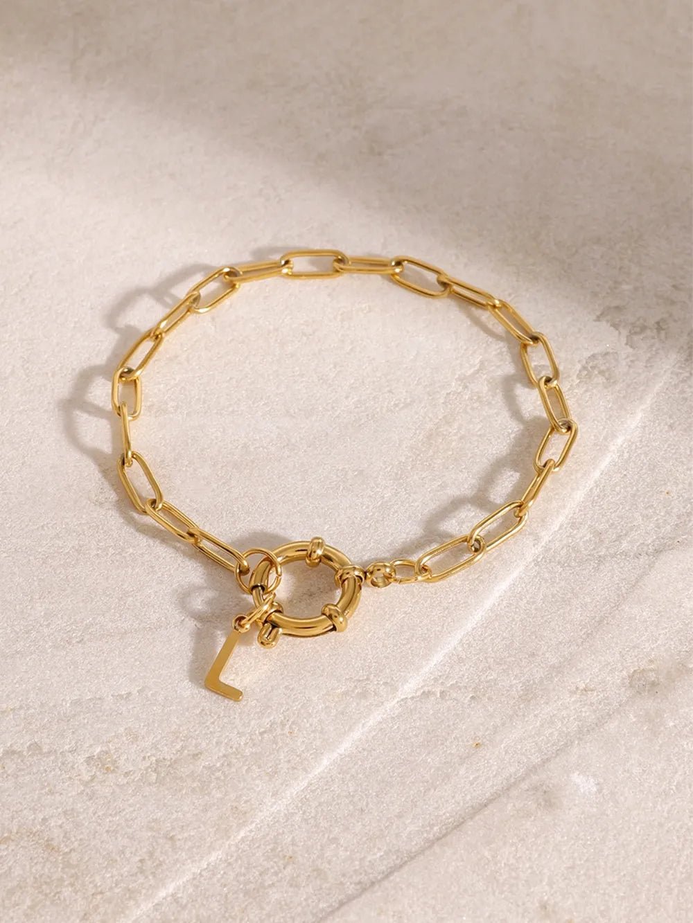 18K Gold - Plated Stainless Steel Letter L Bracelet - Coolpeacock