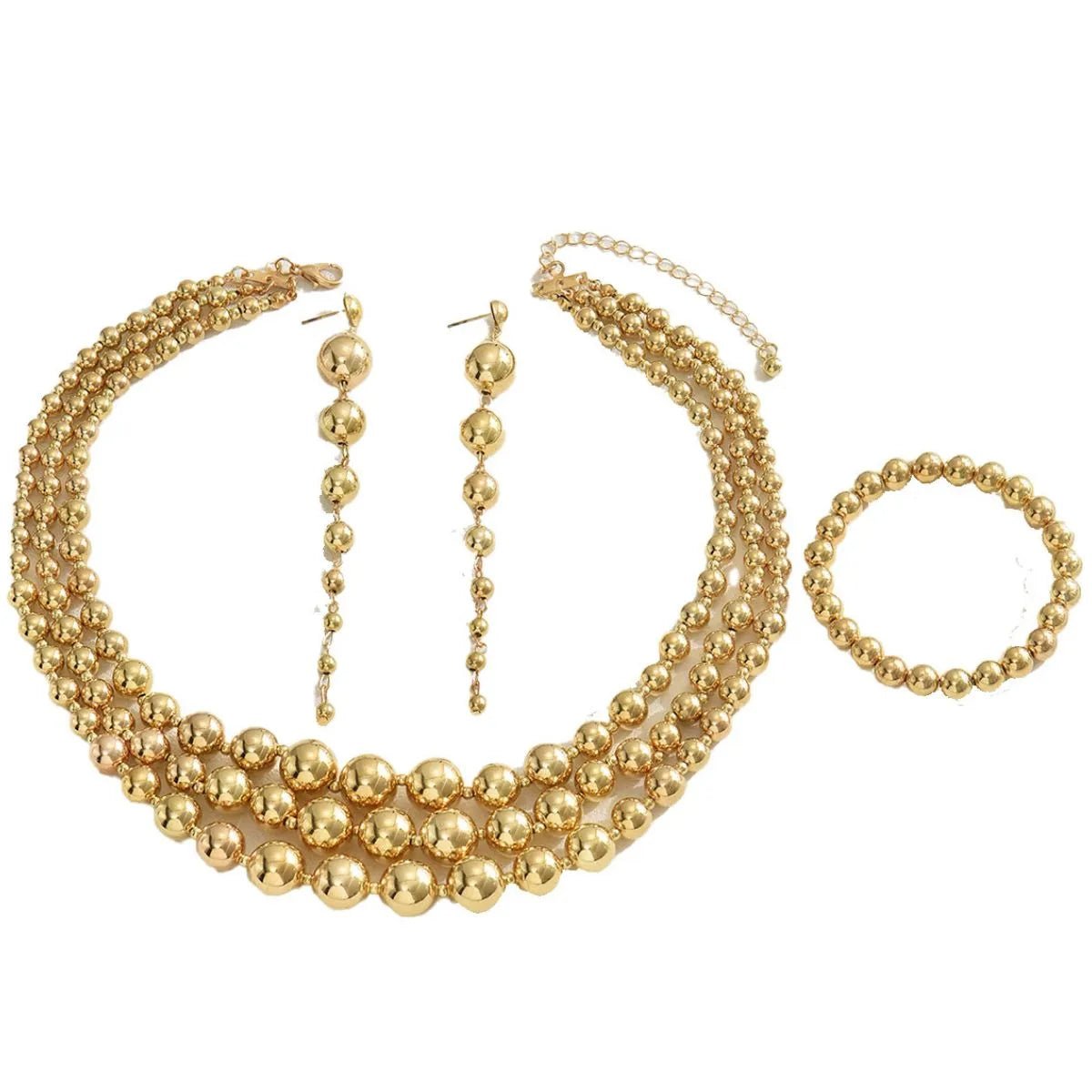 18K Stainless Steel Beaded Multi - Layered Necklace Bracelet Earrings Jewelry Set - Coolpeacock