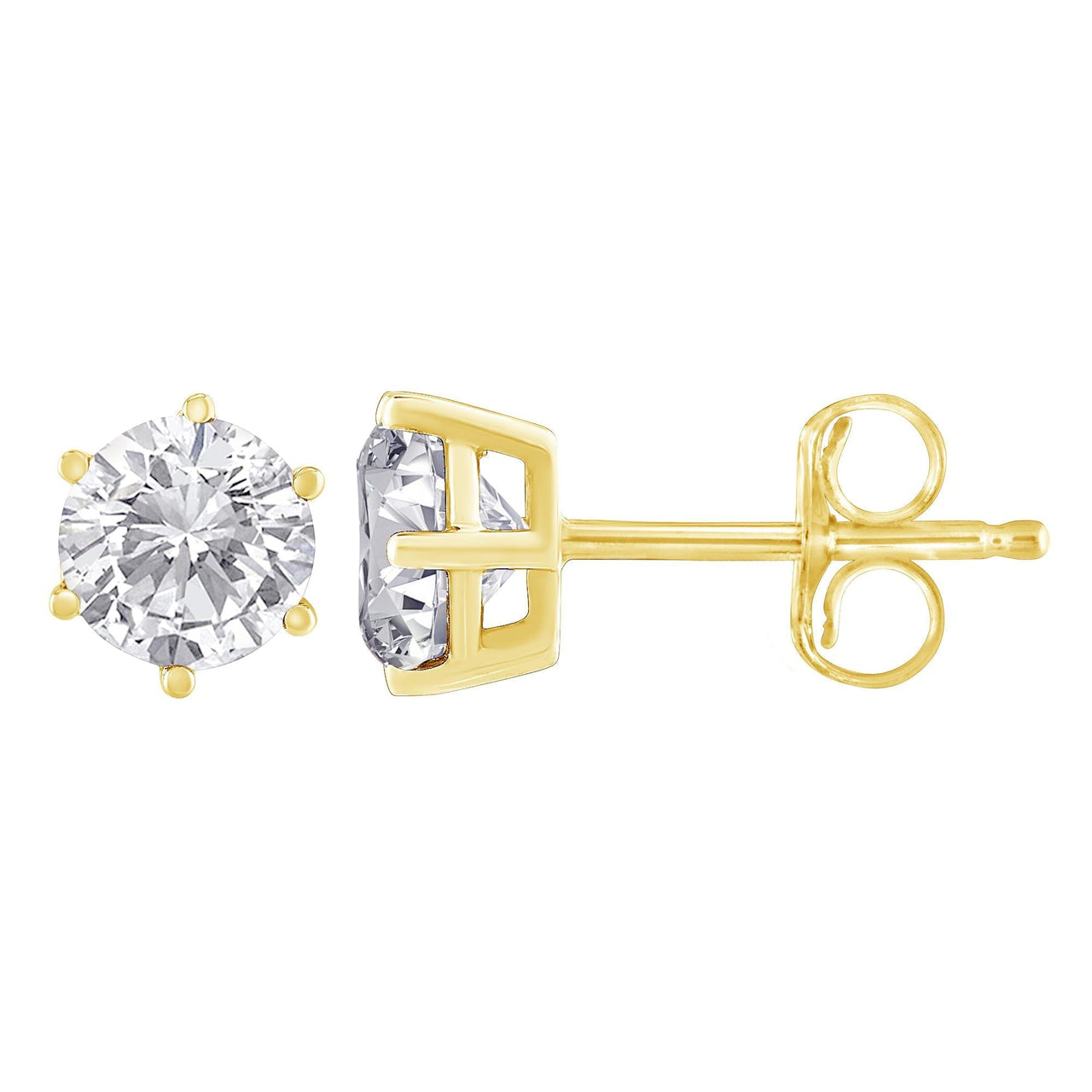 18K Yellow Gold 1-1/2 Cttw Round Brilliant-Cut Near Colorless Diamond Classic 6-Prong Stud Earrings (H-I Color, I1-I2 Clarity) - KIAHMILLA