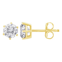 18K Yellow Gold 1-1/2 Cttw Round Brilliant-Cut Near Colorless Diamond Classic 6-Prong Stud Earrings (H-I Color, I1-I2 Clarity) - KIAHMILLA