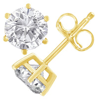 18K Yellow Gold 1-1/2 Cttw Round Brilliant-Cut Near Colorless Diamond Classic 6-Prong Stud Earrings (H-I Color, I1-I2 Clarity) - KIAHMILLA