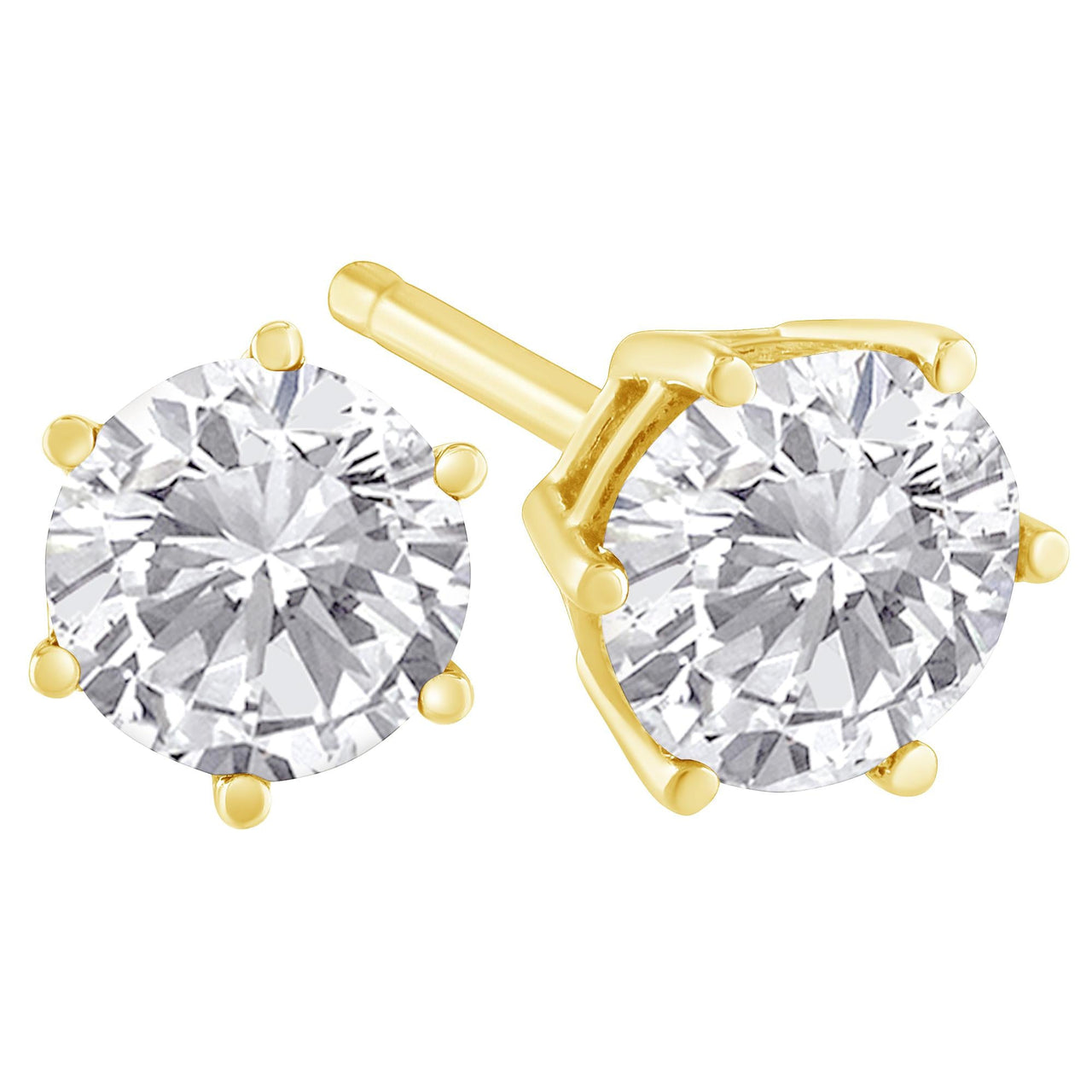 18K Yellow Gold 1-1/2 Cttw Round Brilliant-Cut Near Colorless Diamond Classic 6-Prong Stud Earrings (H-I Color, I1-I2 Clarity) - KIAHMILLA