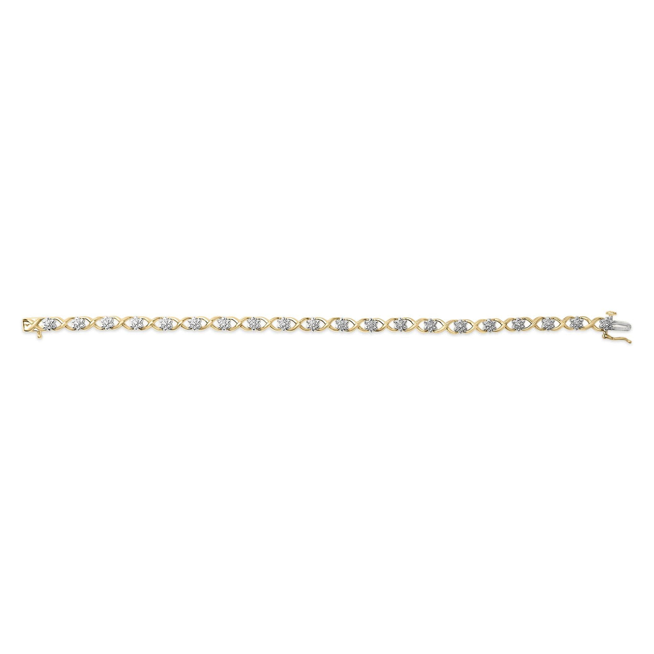 10K Yellow Gold Plated .925 Sterling Silver Diamond Accent Cluster and X Link Bracelet