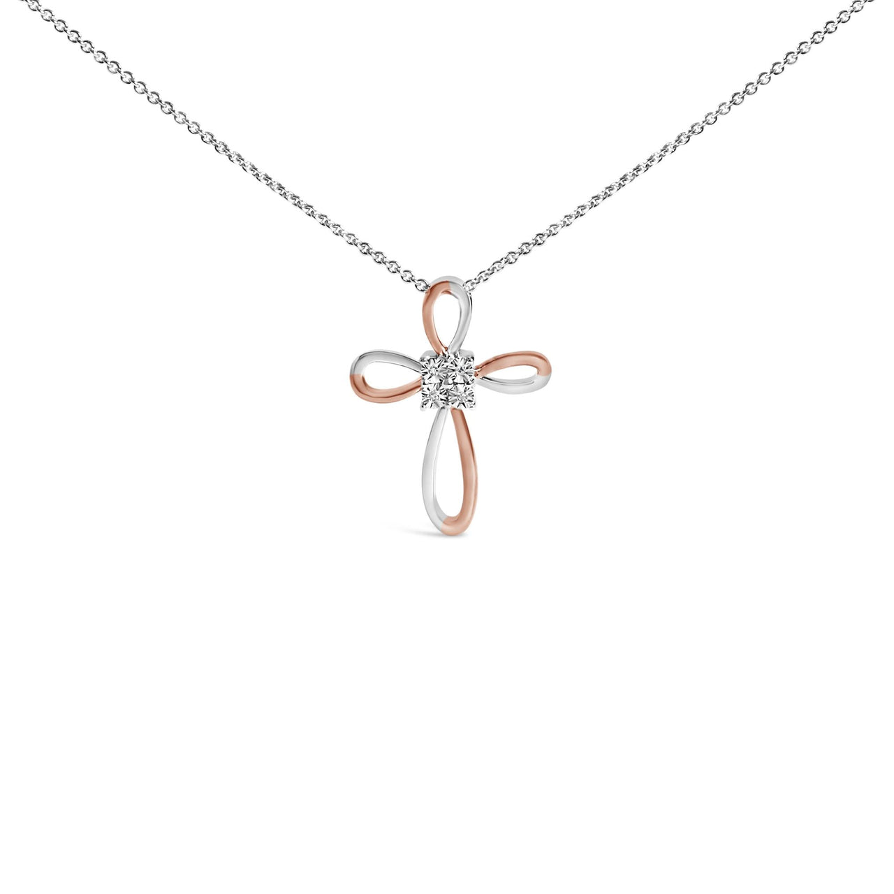 10K Rose Gold Plated Sterling Silver Diamond Accent Cross Pendant Necklace