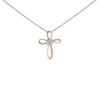 10K Rose Gold Plated Sterling Silver Diamond Accent Cross Pendant Necklace