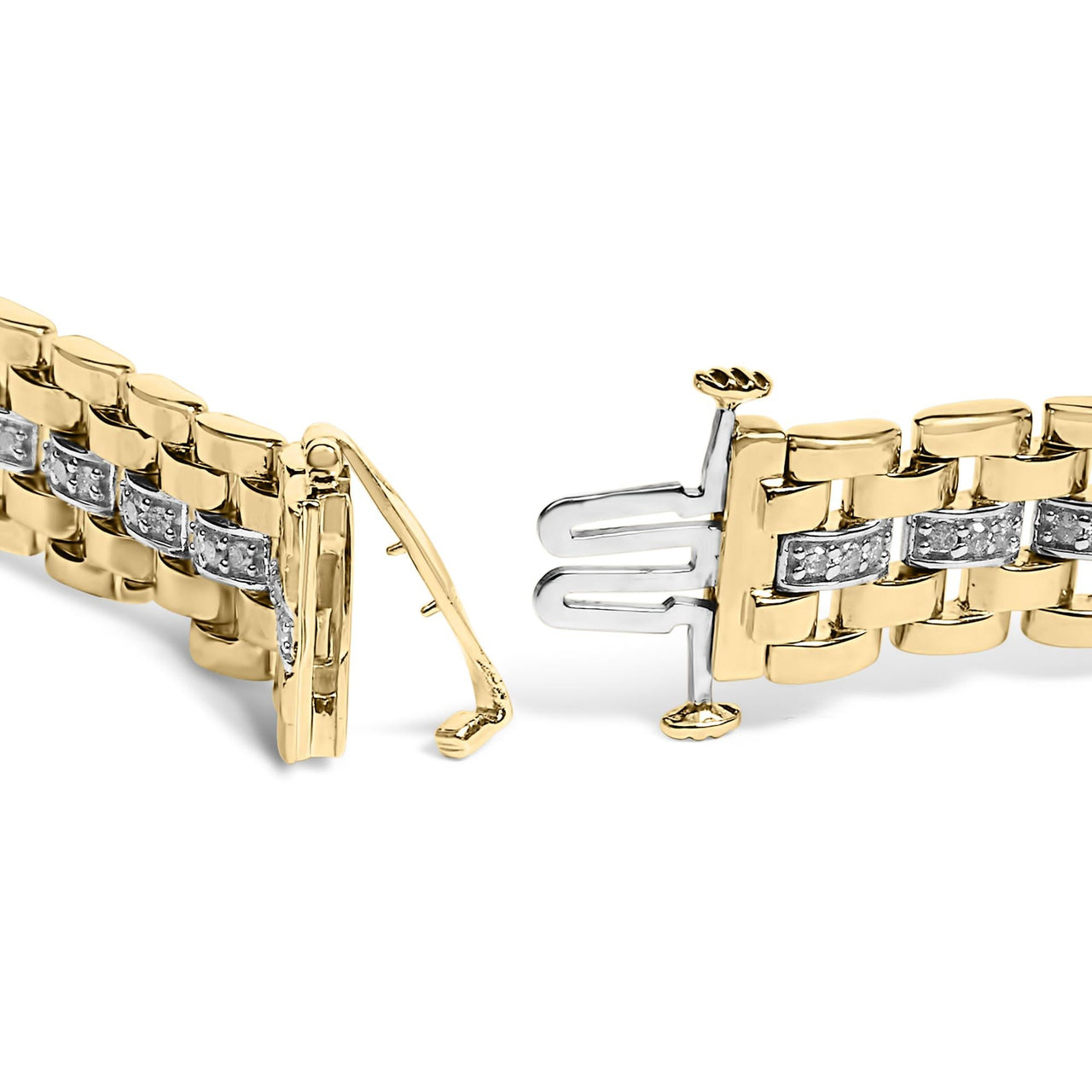 Men's 14K Yellow Gold Plated .925 Sterling Silver 1.0 Cttw Diamond Geometric Link Bracelet