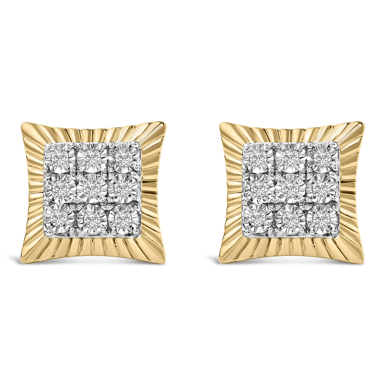 10K Yellow Gold Plated .925 Sterling Silver 1/4 Cttw Diamond Textured Halo Stud Earrings
